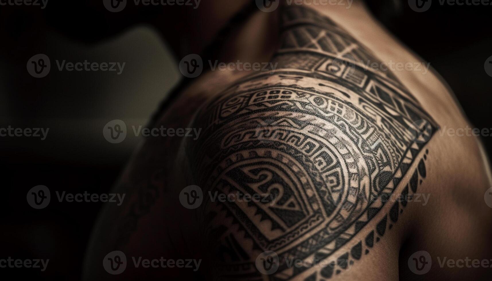 Indigenous culture symbol inked on man back generated by AI photo