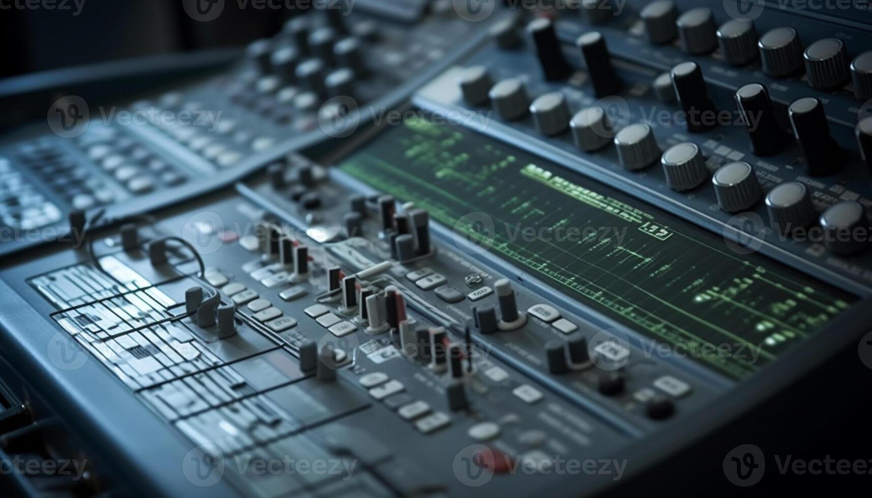 Sound engineer adjusting knobs on mixing equipment generated by AI photo