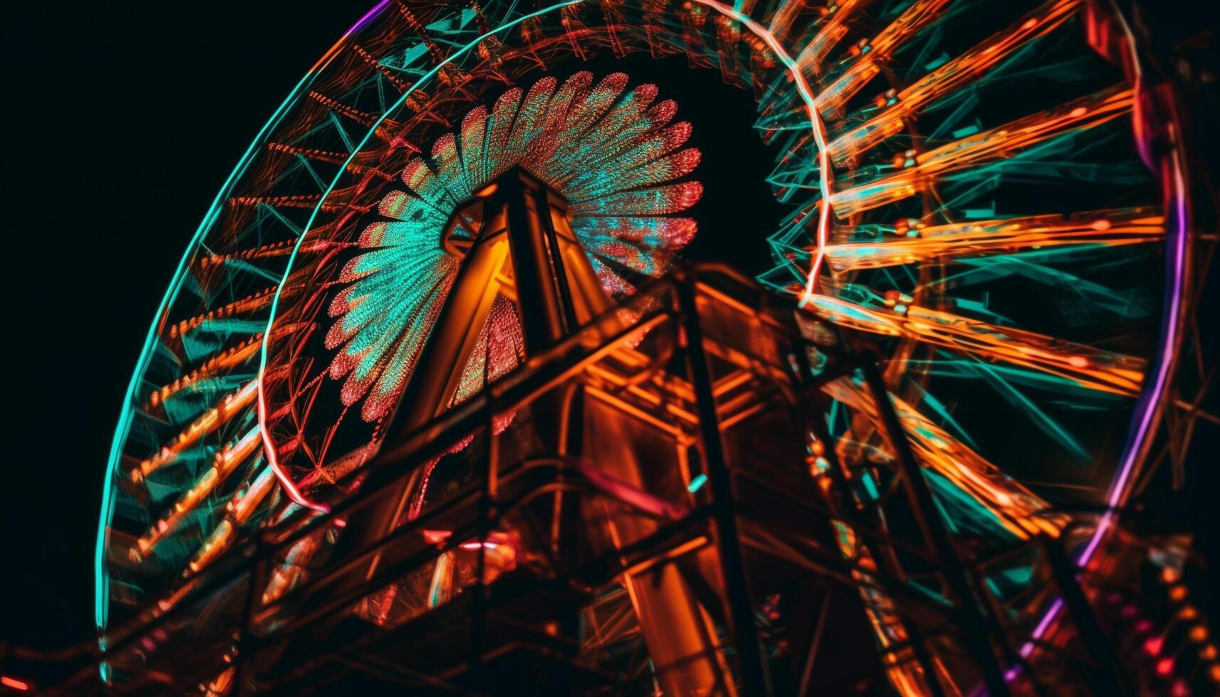 Joyful carnival ride spins in vibrant lights generated by AI photo