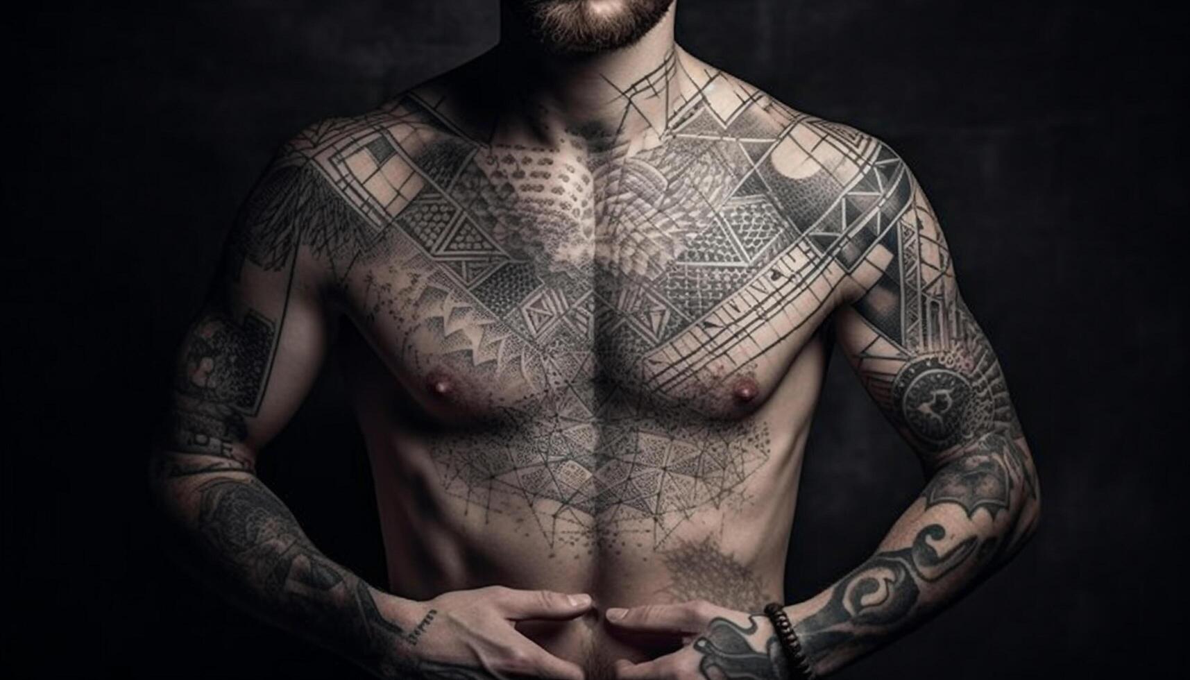 Inked athlete exudes masculinity and confidence generated by AI photo