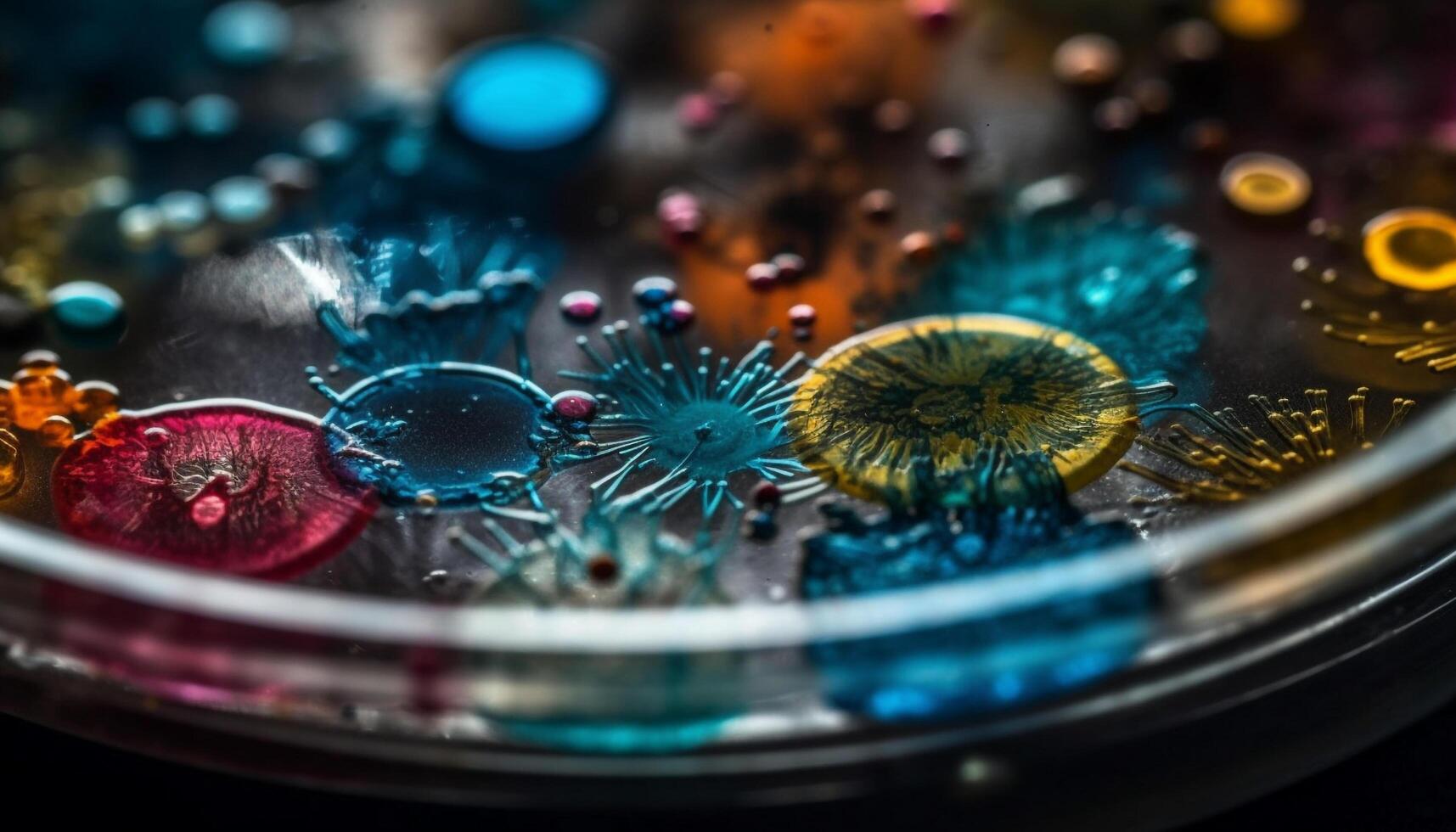 Metallic machinery in blue circle, high angle view generated by AI photo