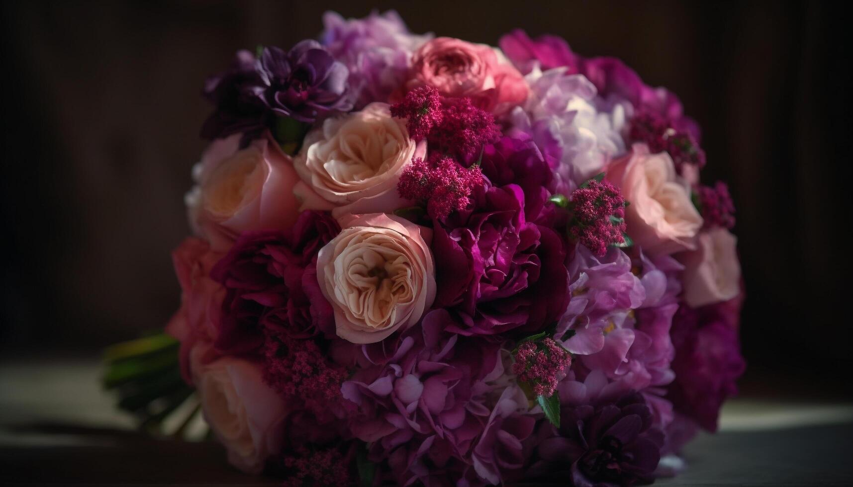 Romantic bouquet of fresh flowers for wedding celebration generated by AI photo