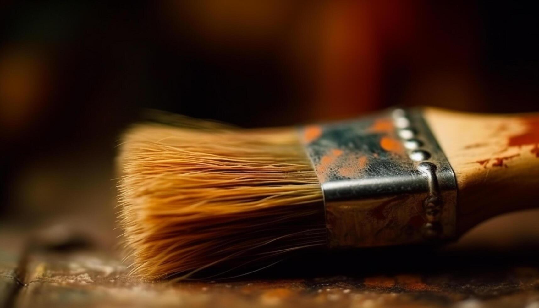 Old paintbrush on table, ready for creativity generated by AI photo