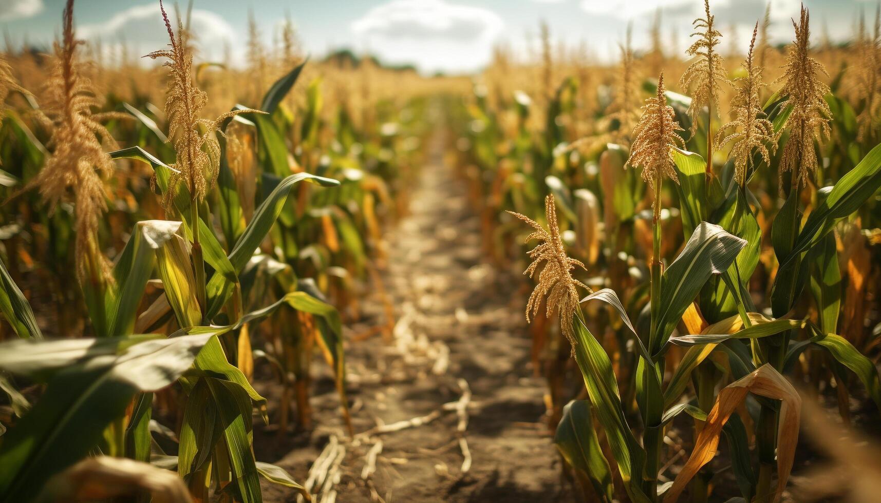 Yellow corn crop ripe for harvesting outdoors generated by AI photo