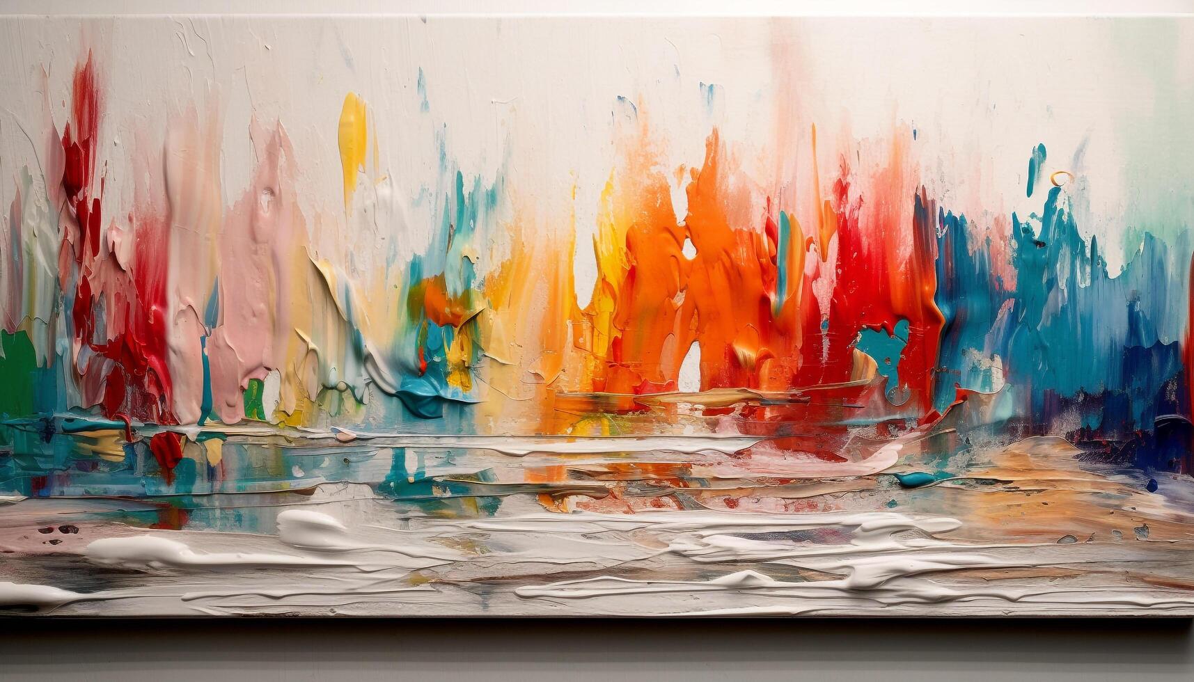Vibrant colors splashing on messy artists canvas generated by AI photo