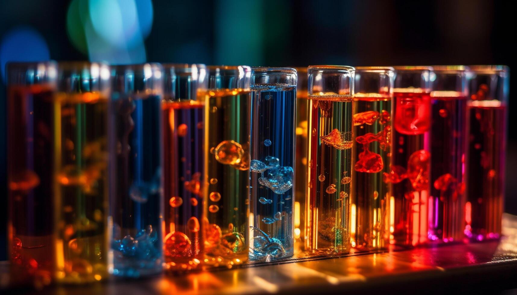 Glowing liquid drop illuminates scientific discovery at night generated by AI photo