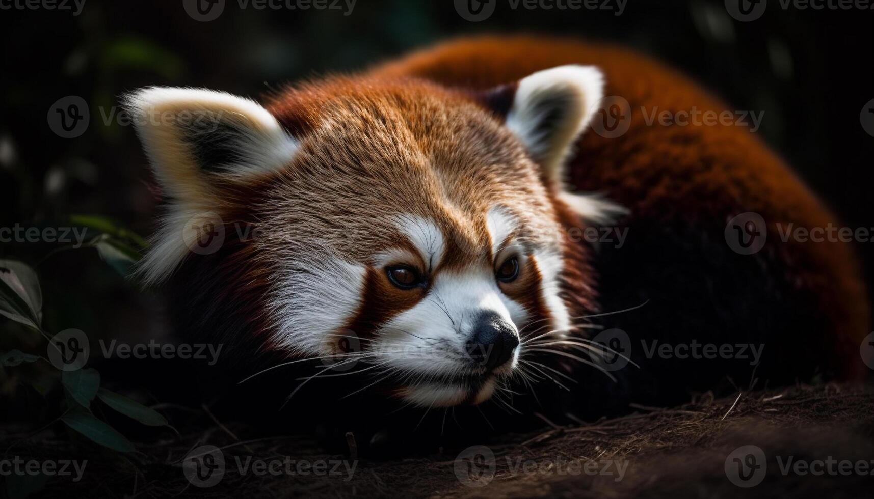 Fluffy red panda staring at camera outdoors generated by AI photo