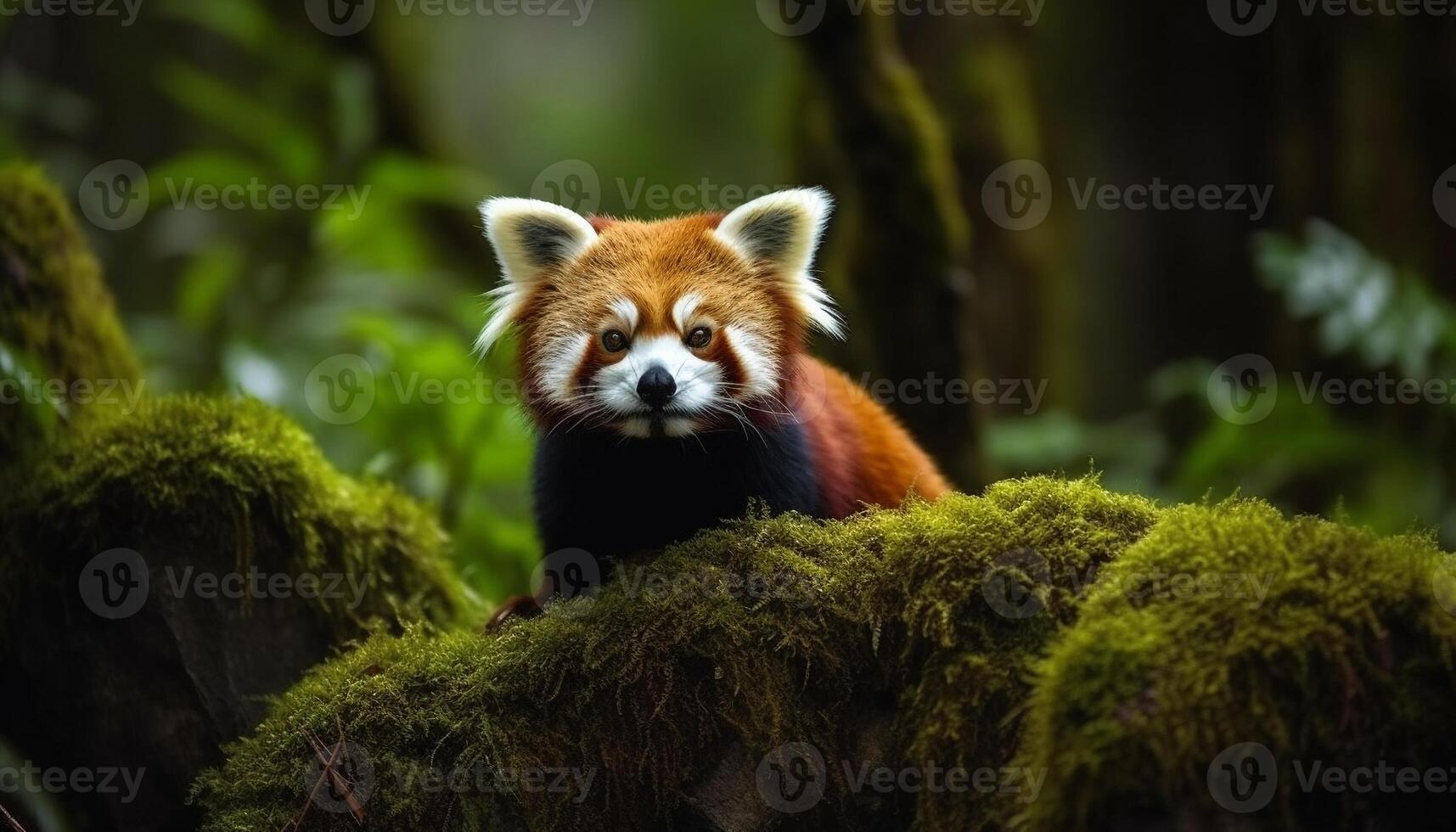 Fluffy mammal sitting on branch in forest generated by AI photo
