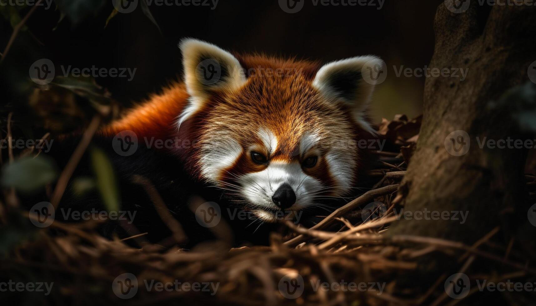 Fluffy red fox looking at camera outdoors generated by AI photo