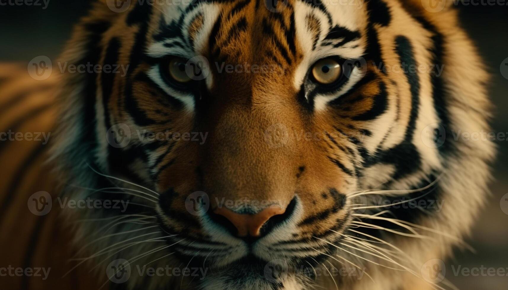 Majestic Bengal tiger staring with intense aggression generated by AI photo