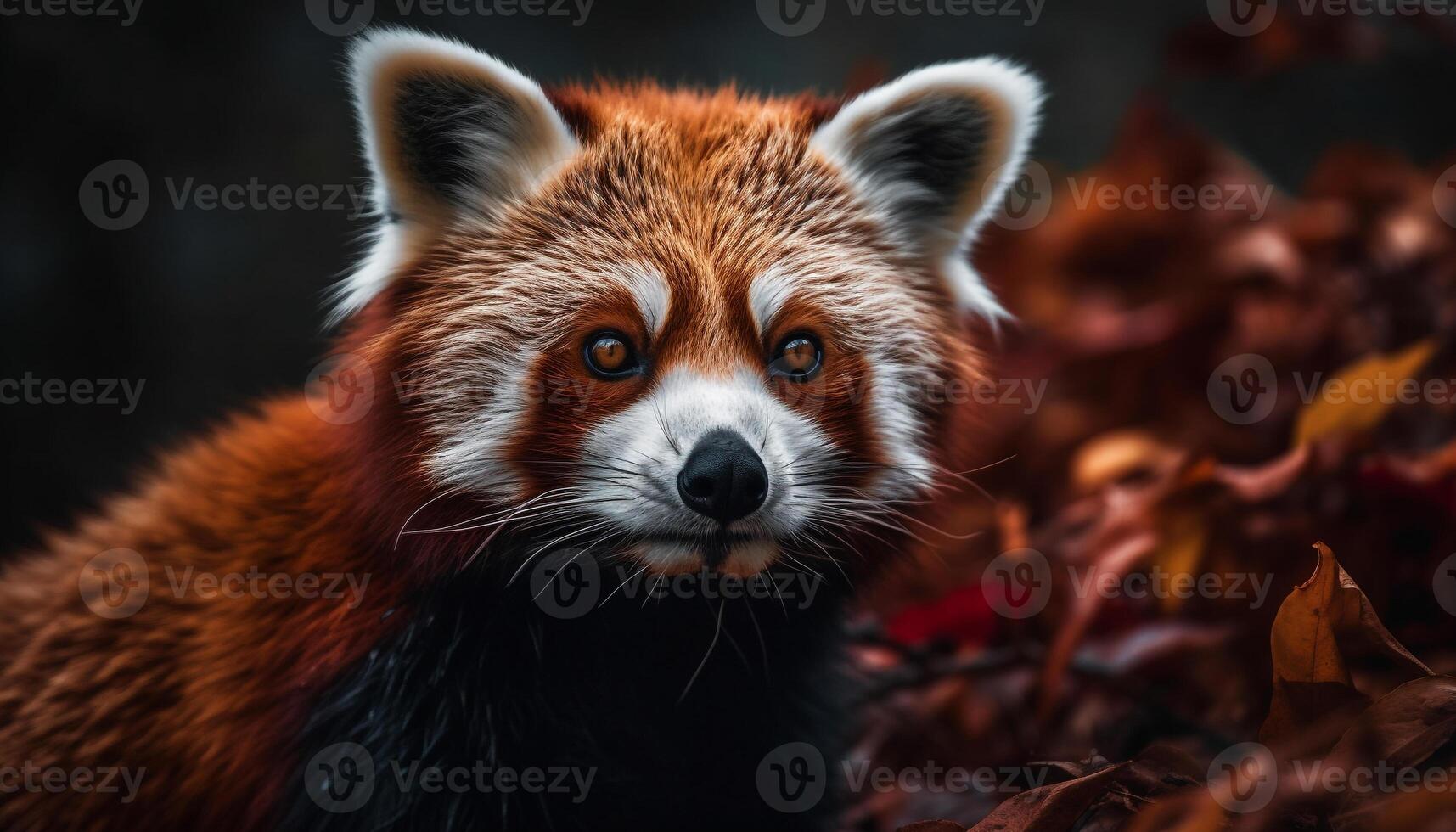 Cute red panda looking at camera outdoors generated by AI photo