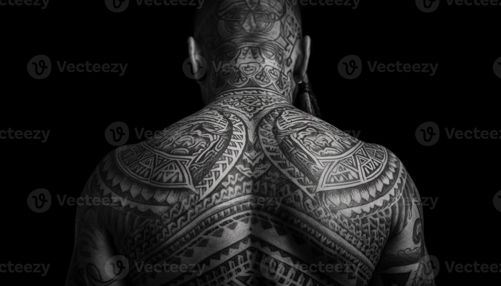 Muscular man with tattooed black shoulder design generated by AI photo