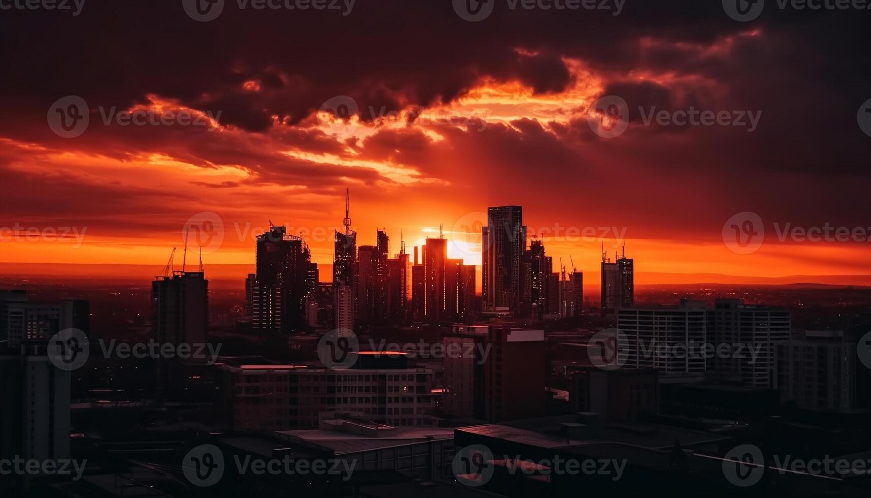 Silhouette skyscrapers illuminate city skyline at dusk generated by AI photo