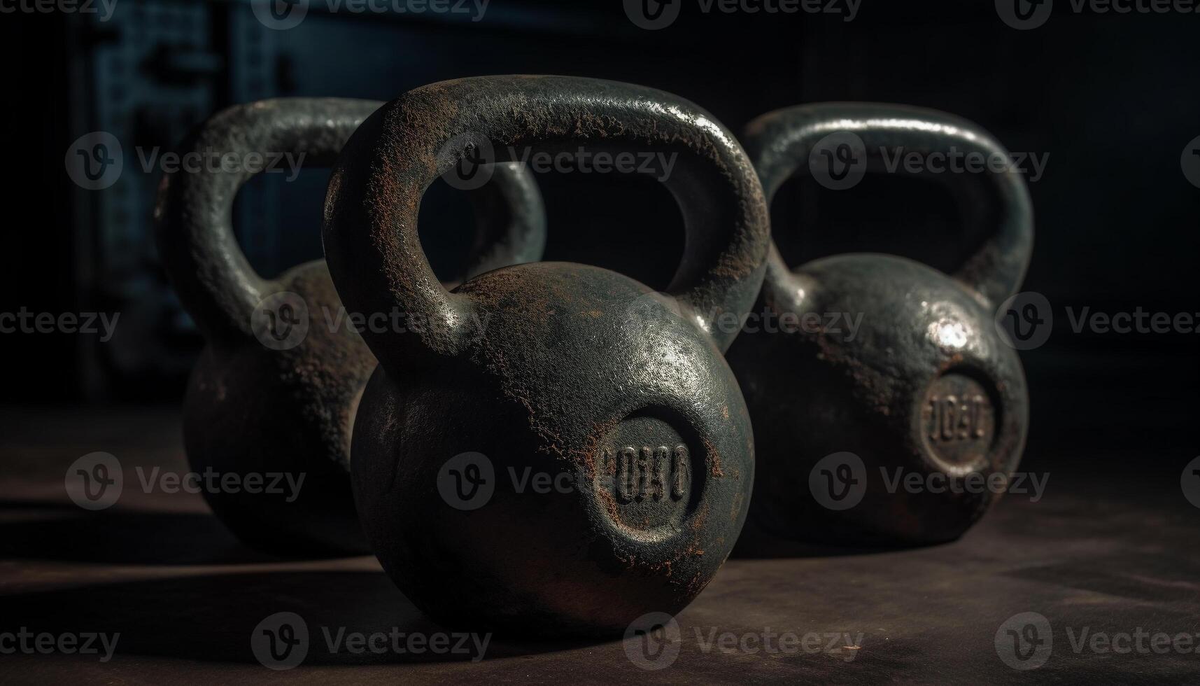 Muscular athlete lifting rusty iron weights indoors generated by AI photo