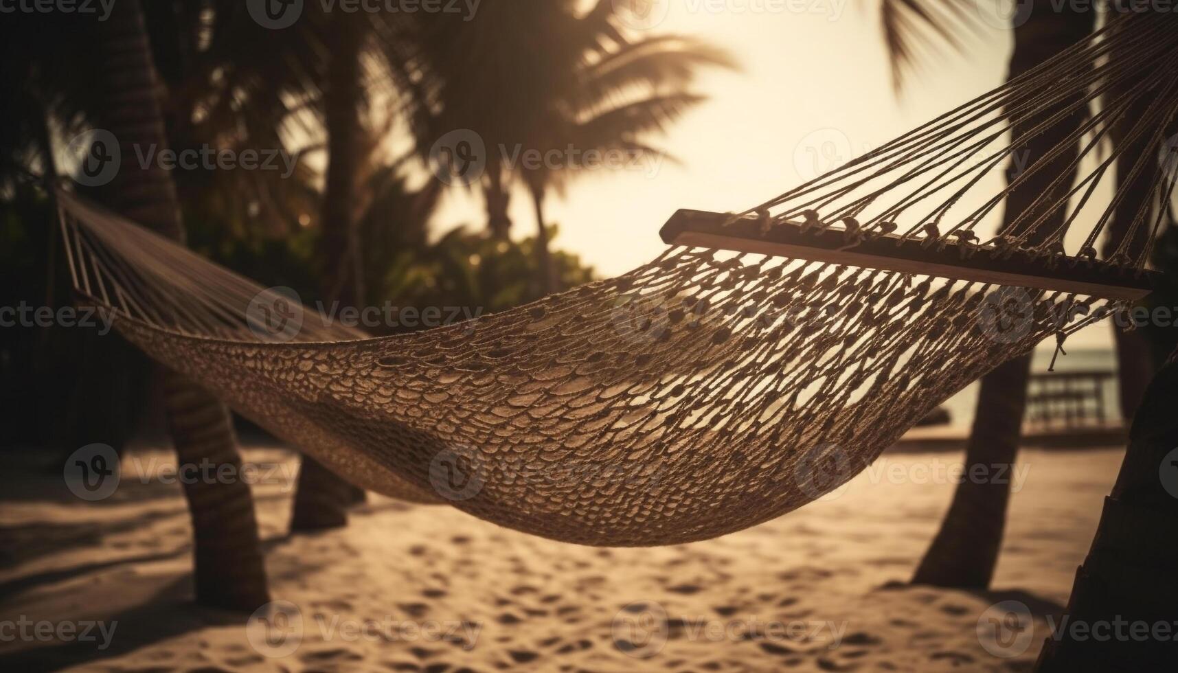 Swinging in hammock, enjoying tropical paradise generated by AI photo