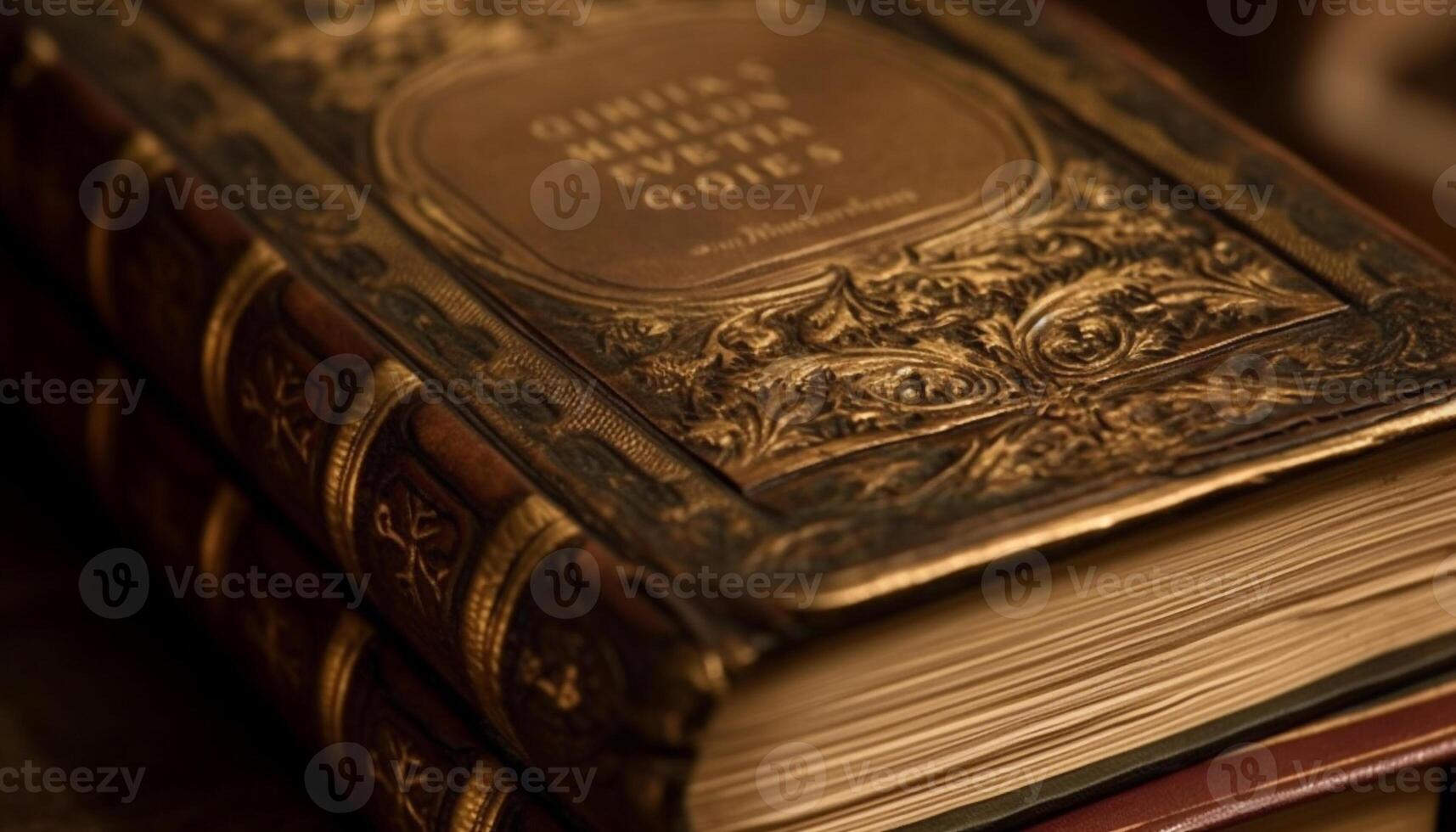 Antique leather bound Bible, wisdom on every page generated by AI photo