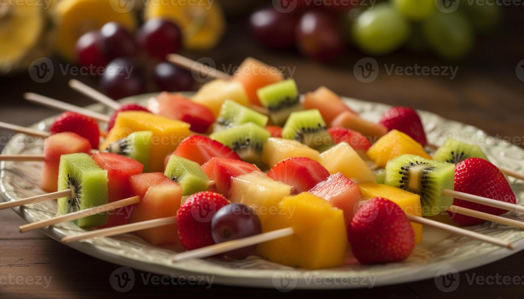 Multi colored fruit salad healthy, gourmet, refreshing snack photo