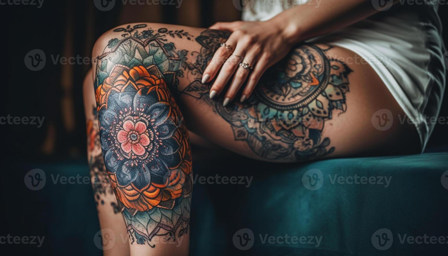 uno mujer elegancia en un alheña tatuaje generado por ai foto