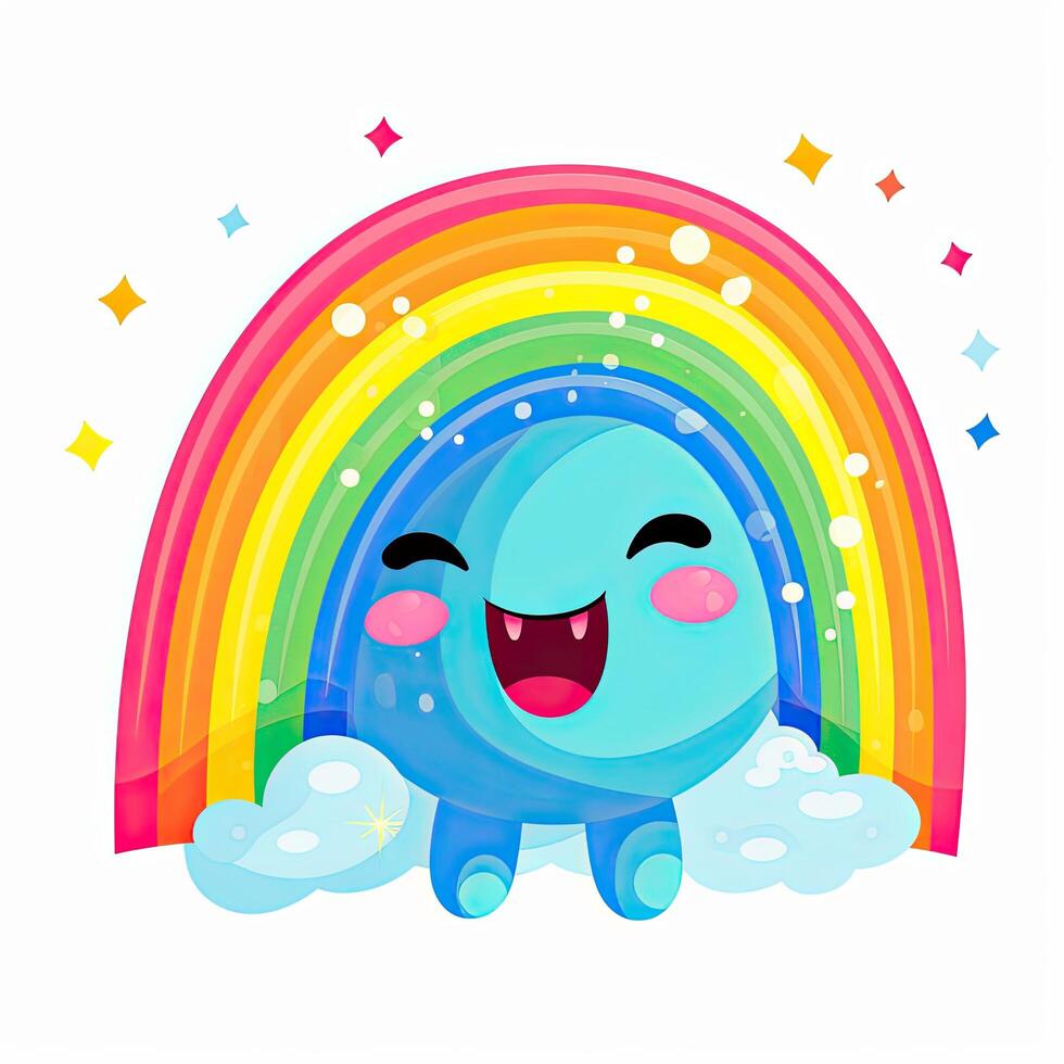 Beautiful rainbow and cartoon collection. Cute rainbows with cartoon characters. Cartoon characters and rainbows with happy faces. Rainbow illustration set. . photo