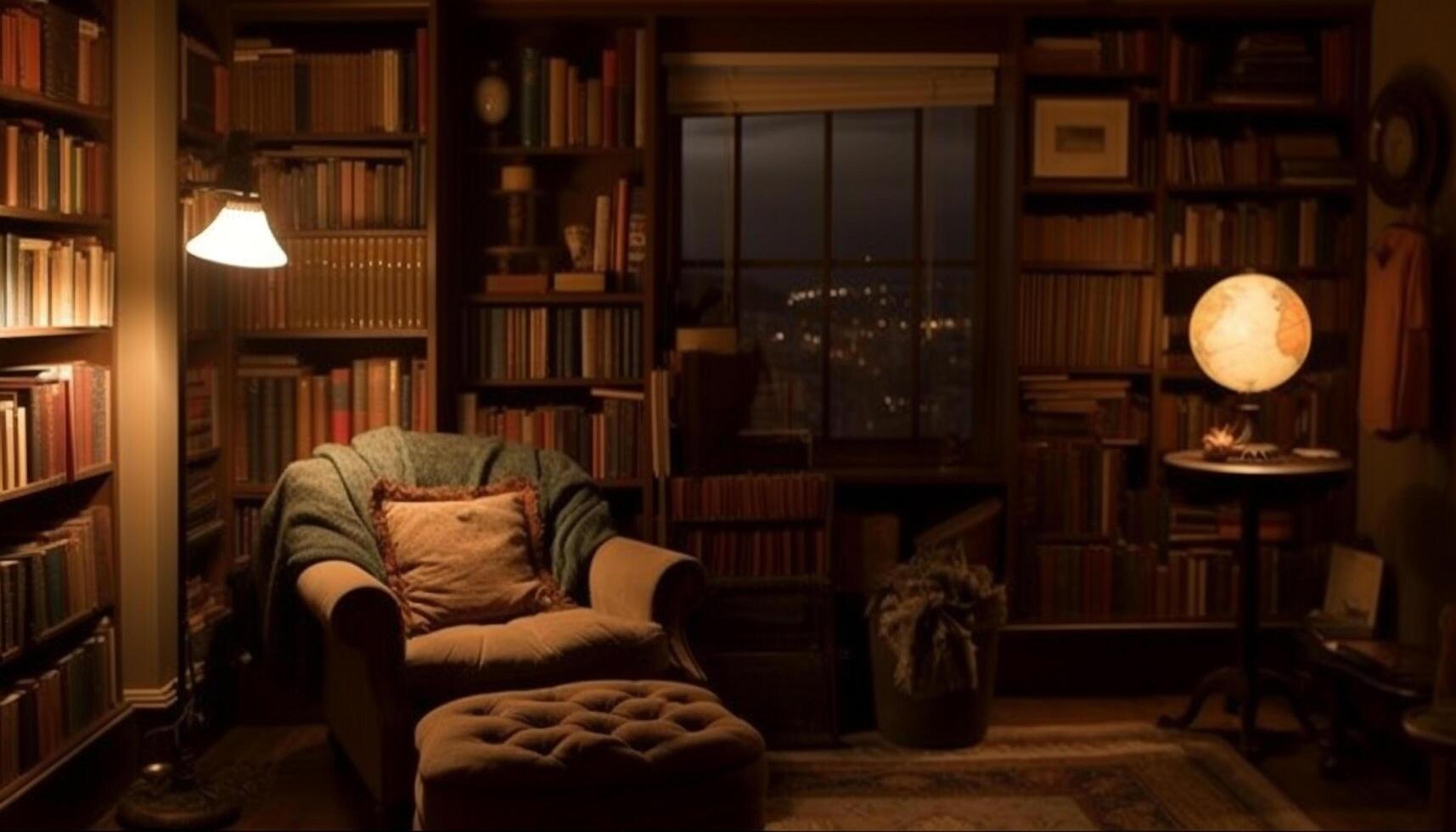 Luxury reading nook in modern home interior generated by AI photo