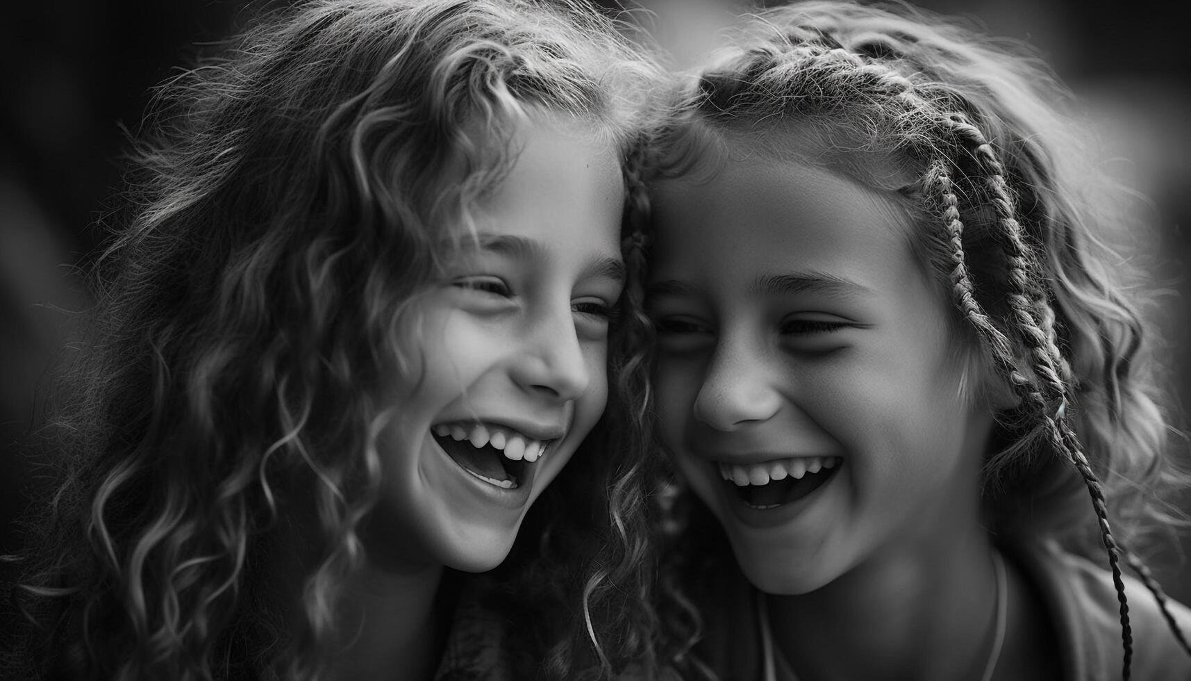 Cute sisters embrace in joyful summer portrait generated by AI photo