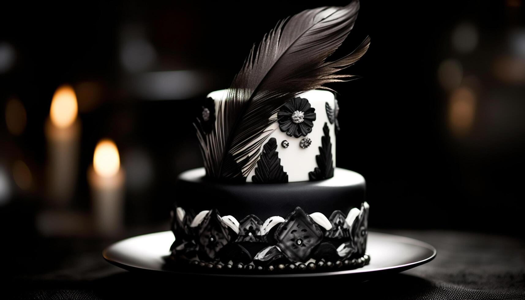 Luxury wedding cake illuminated by candlelight flame generated by AI photo