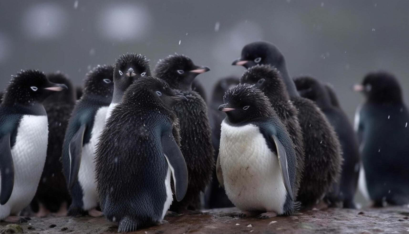 Black and white penguin waddling on ice generated by AI photo