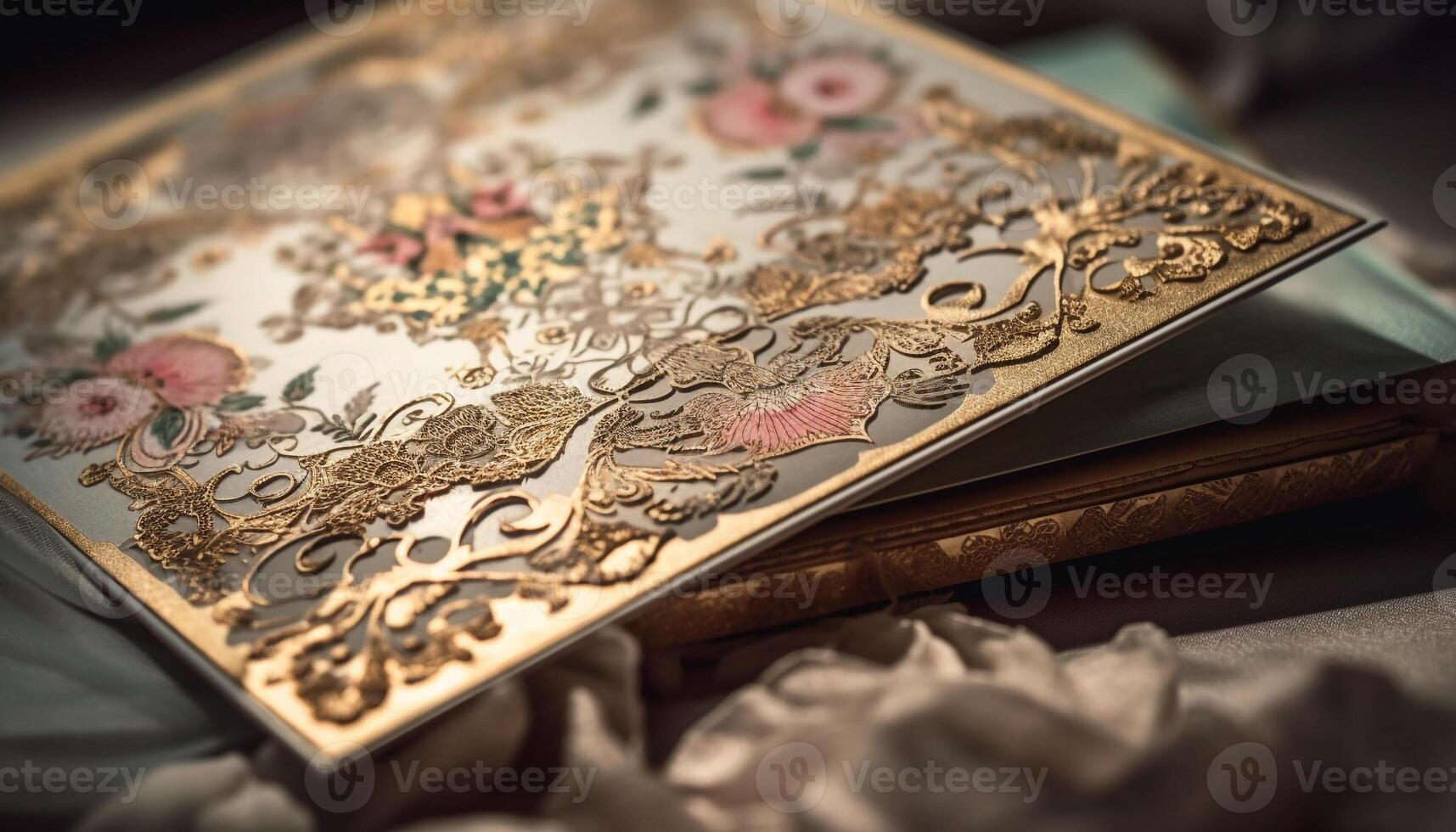 Ornate Bible on Antique Table A Nostalgic Still Life Decoration generated by AI photo