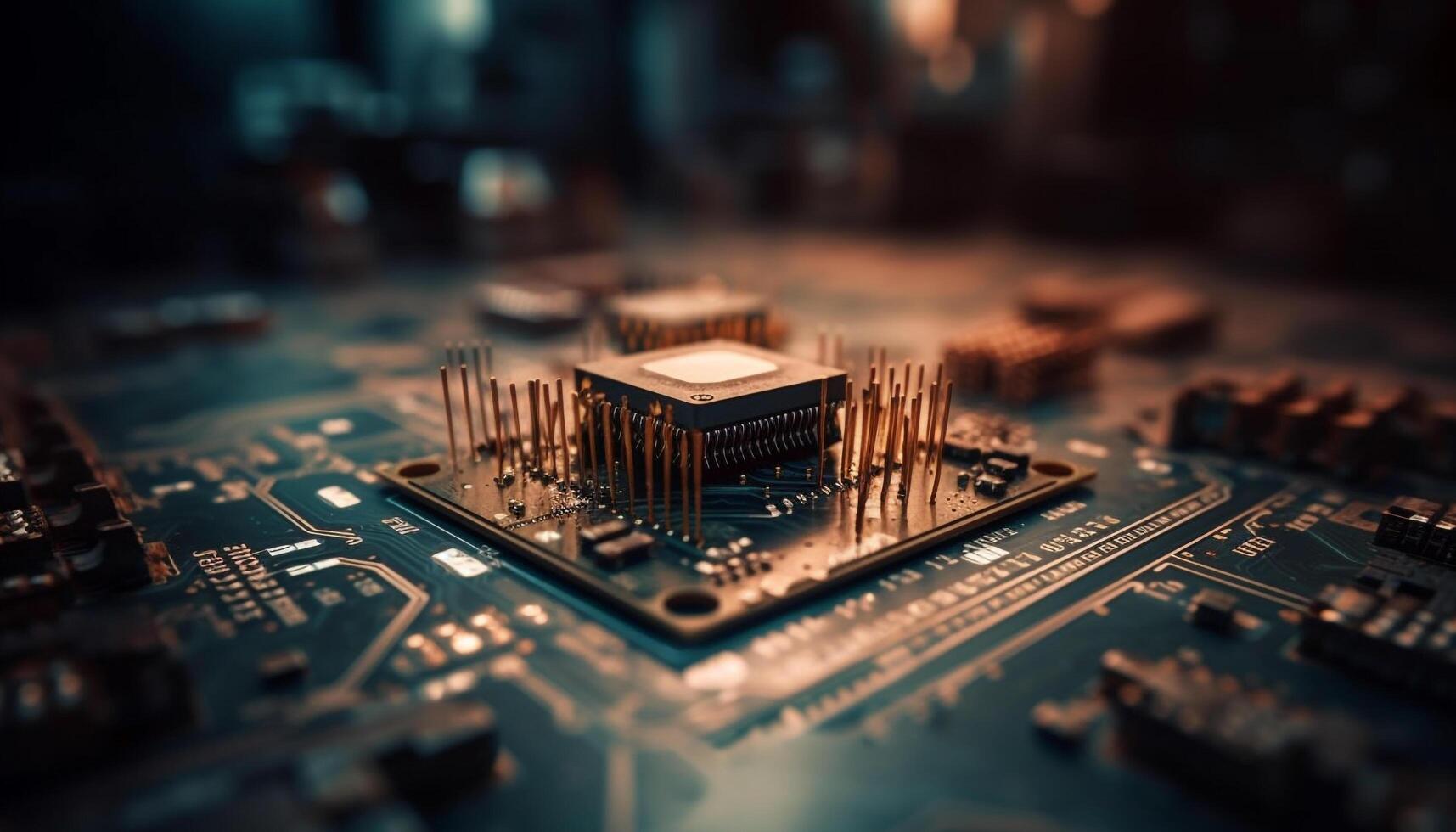 Complexity of computer equipment circuit board, CPU, capacitor, resistor generated by AI photo