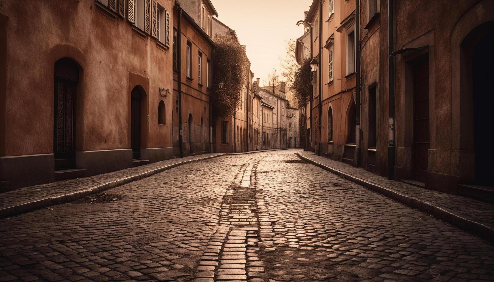 Medieval Italian architecture vanishing into the darkening summer dusk generated by AI photo