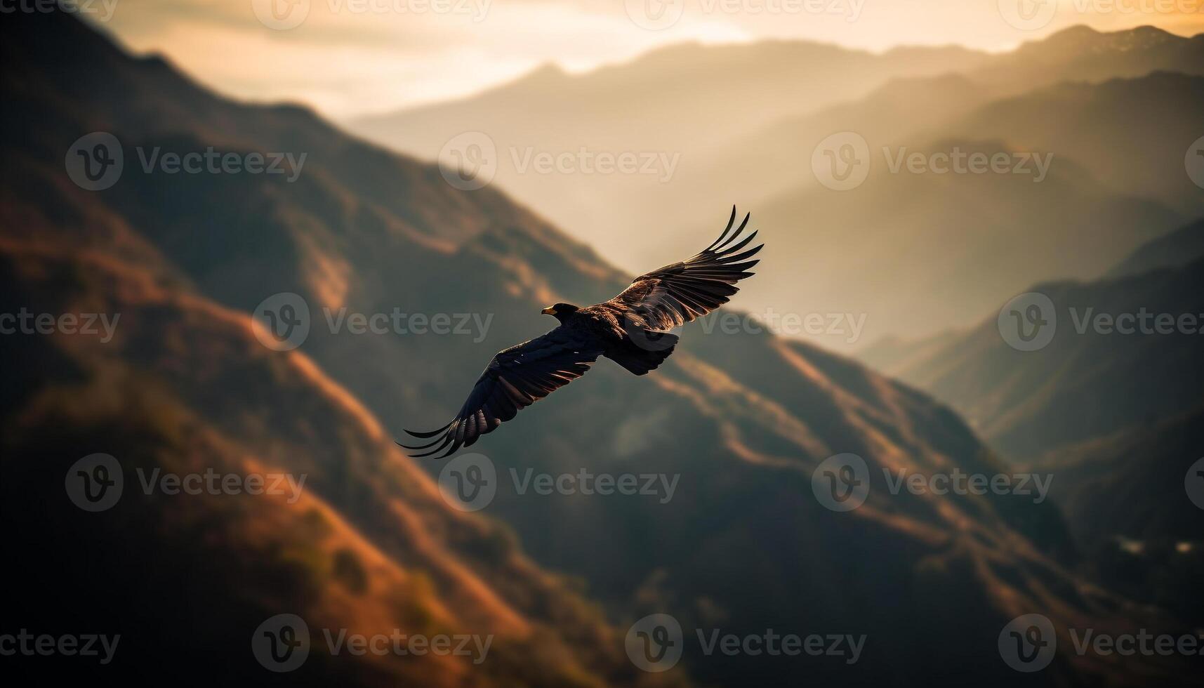 majestuoso pájaro de presa se eleva alto encima montaña rango silueta generado por ai foto