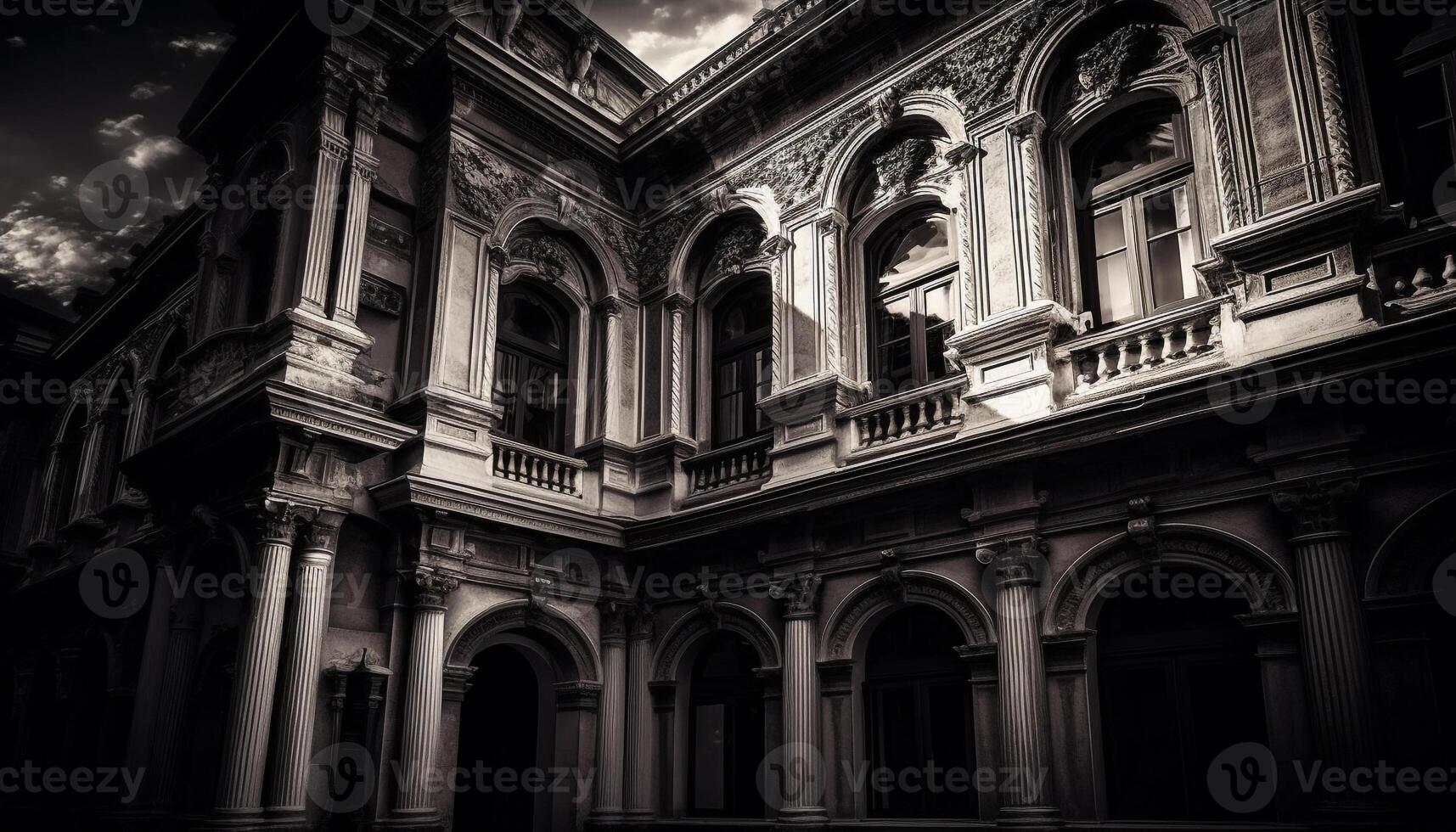 Old fashioned architecture in black and white, a famous Gothic monument generated by AI photo