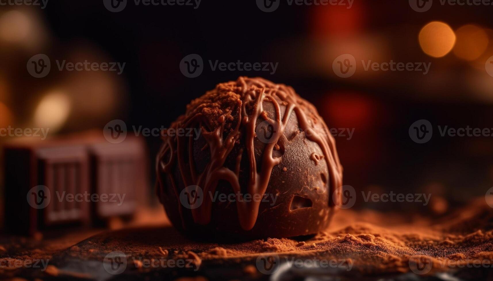 Indulgent homemade dark chocolate truffle dessert on wood table generated by AI photo