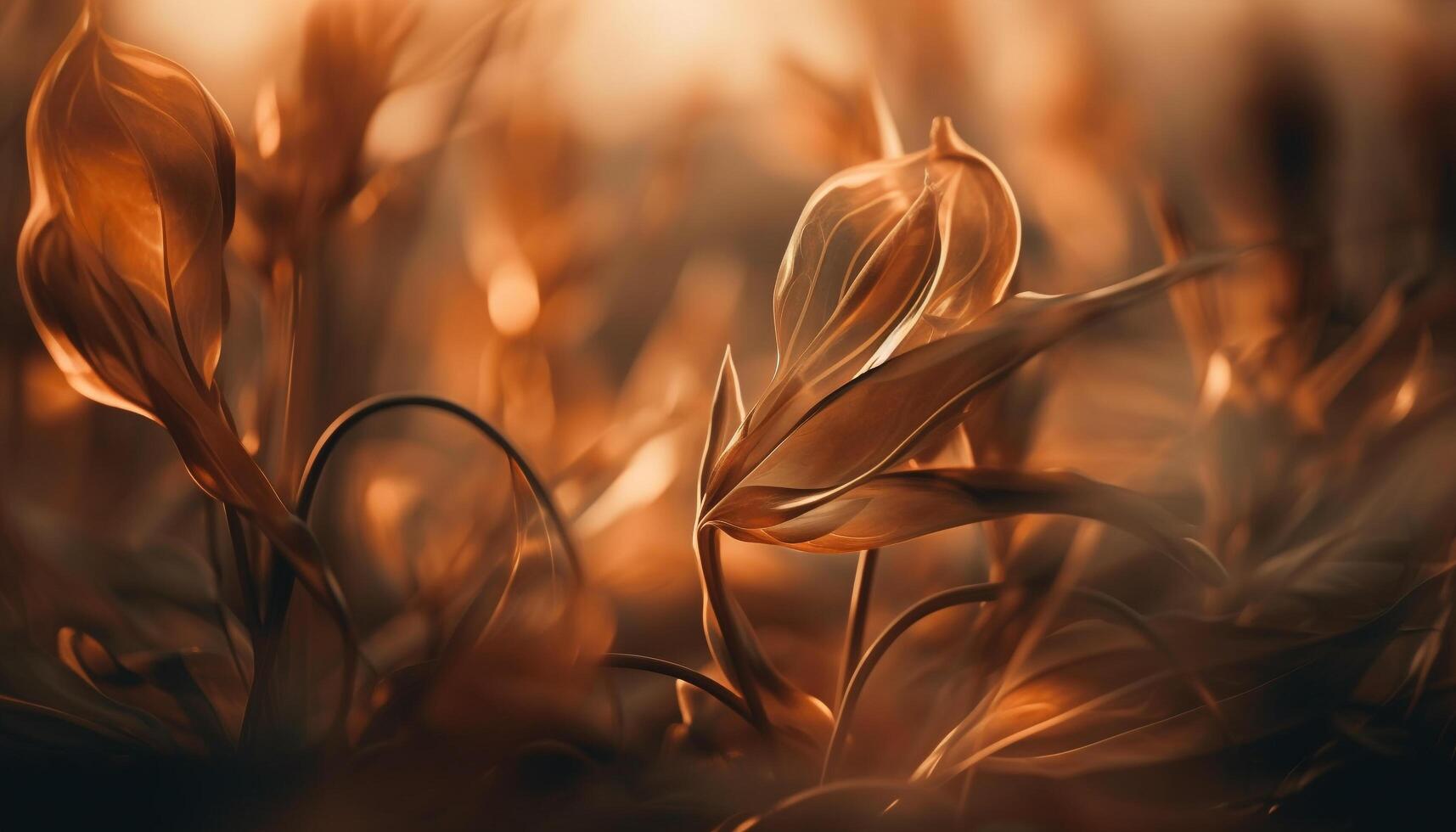 Vibrant yellow leaf in defocused meadow, backlit by sunset generated by AI photo
