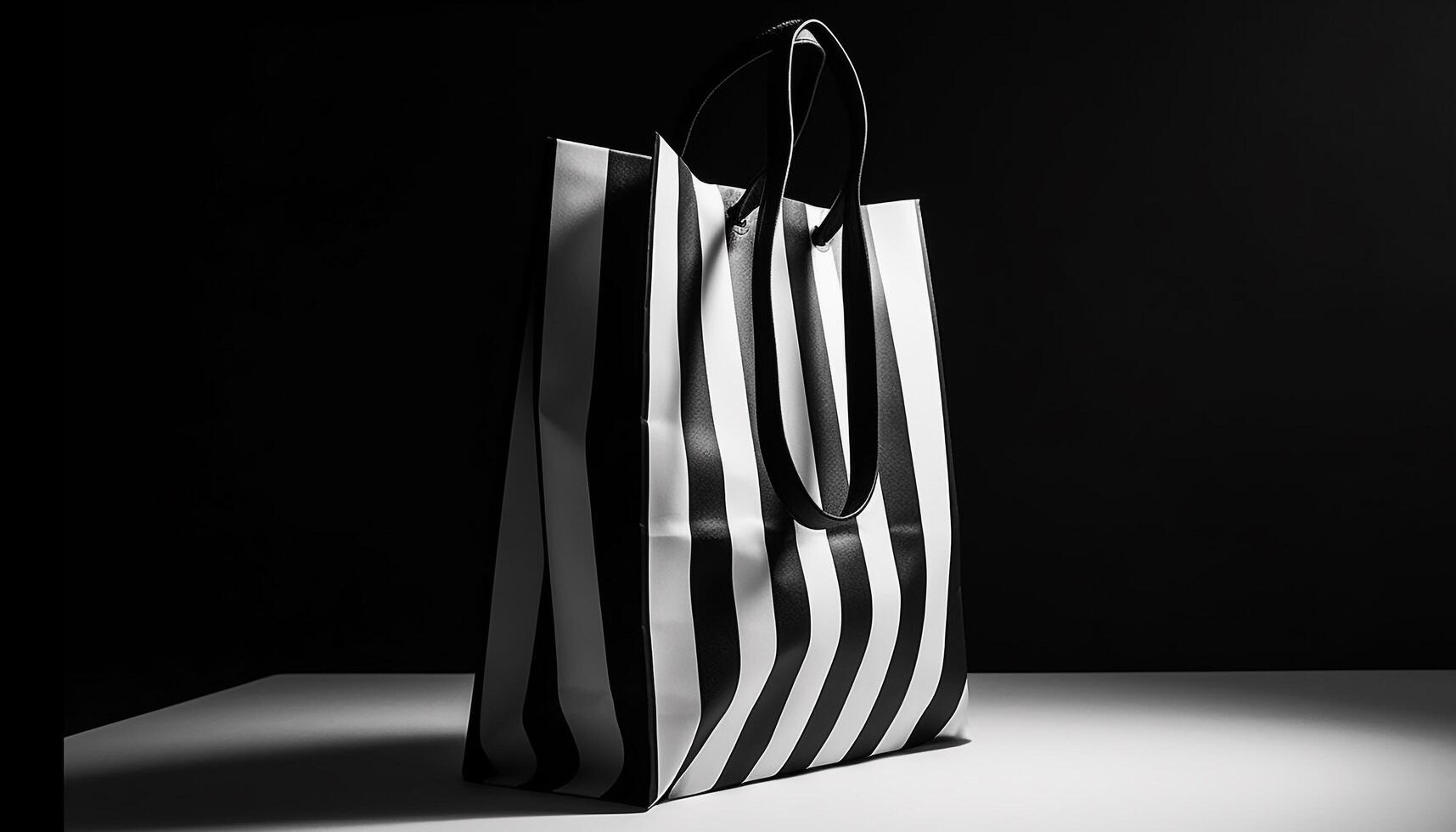 moderno negro a rayas compras bolso con elegante encargarse de para Moda Al por menor generado por ai foto