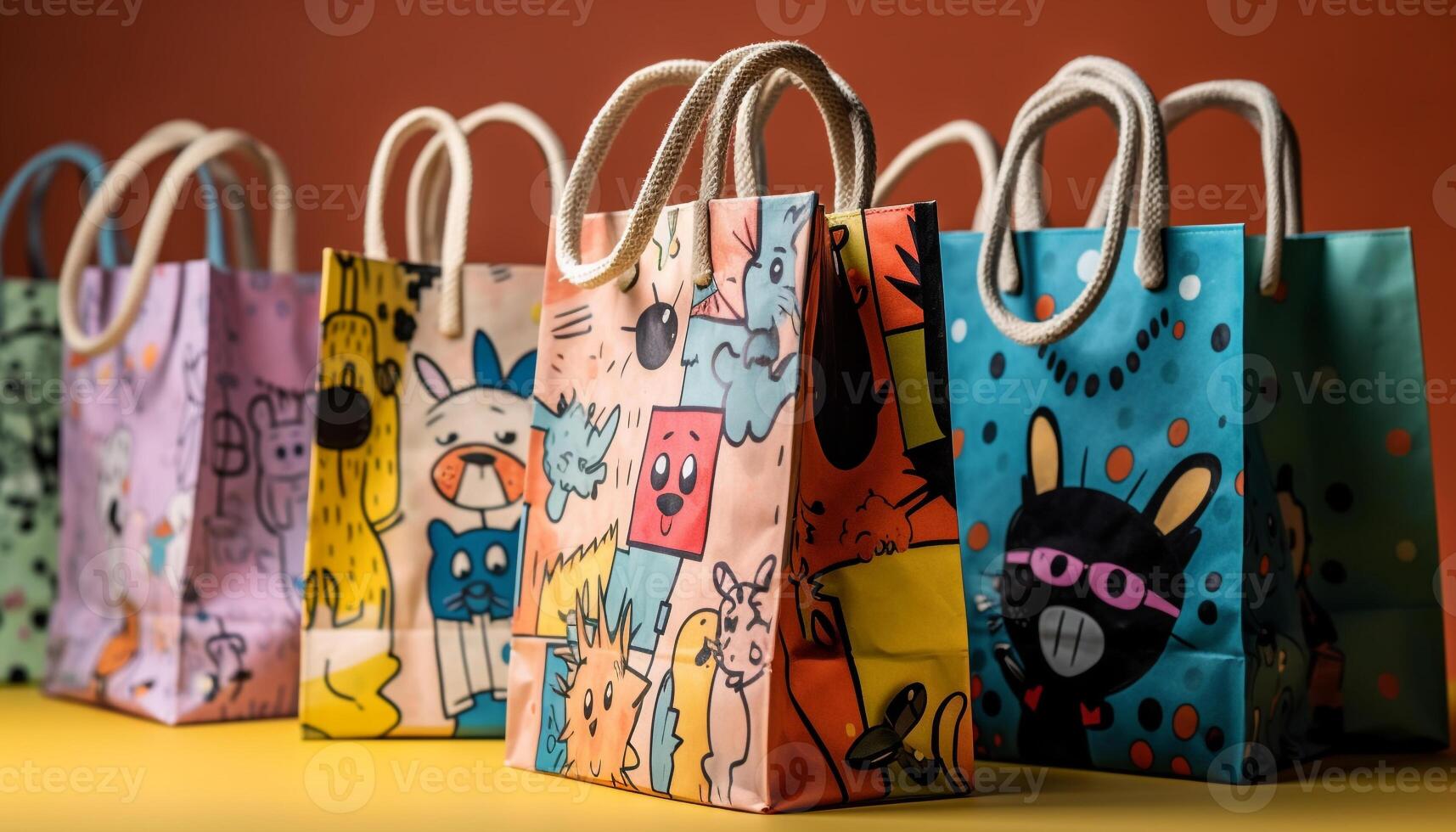 Multi colored shopping bag carrying cute dog, perfect gift for celebration generated by AI photo