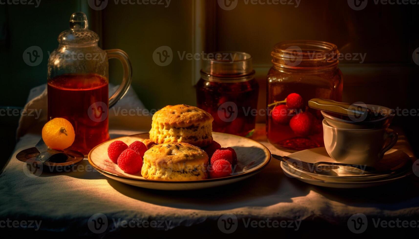 Fresh berry dessert on rustic wooden table, homemade indulgence generated by AI photo