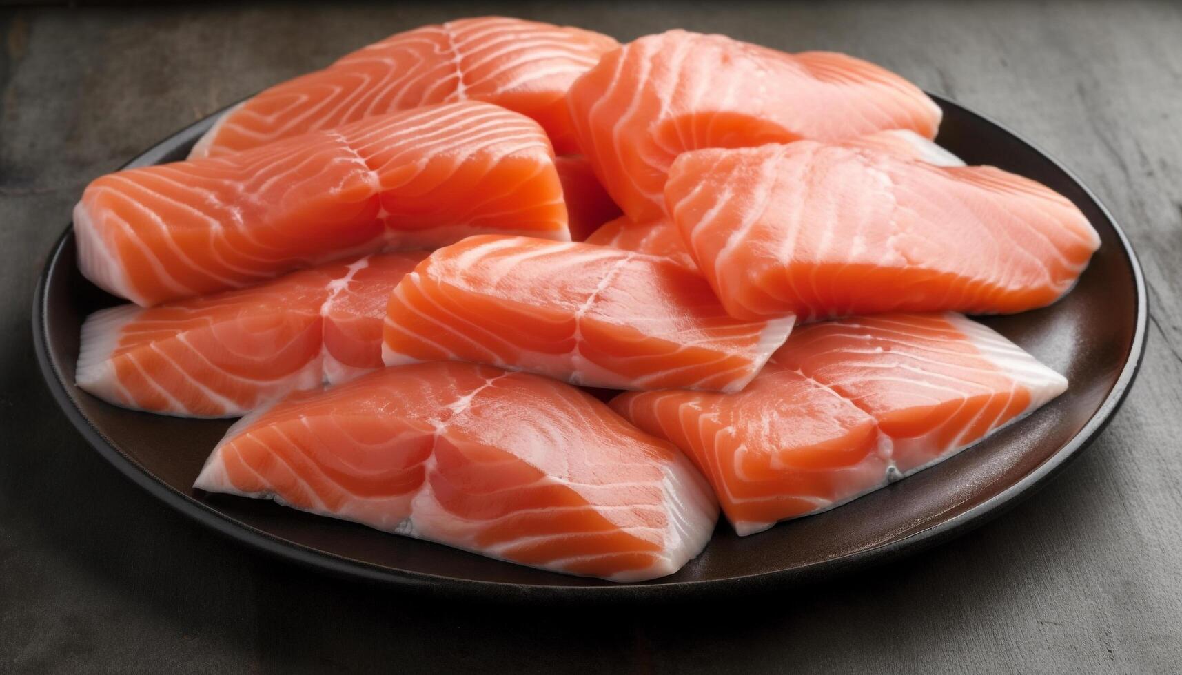 Healthy seafood meal preparation salmon steak and redfish fillet stack generated by AI photo