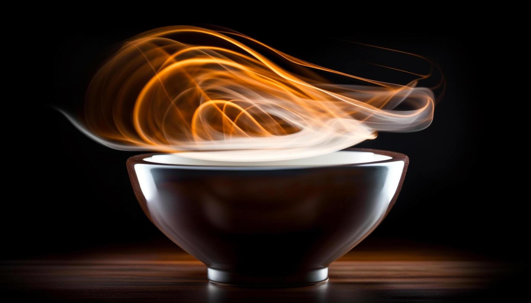 Hot coffee steams on black background, elegant and scented generated by AI photo