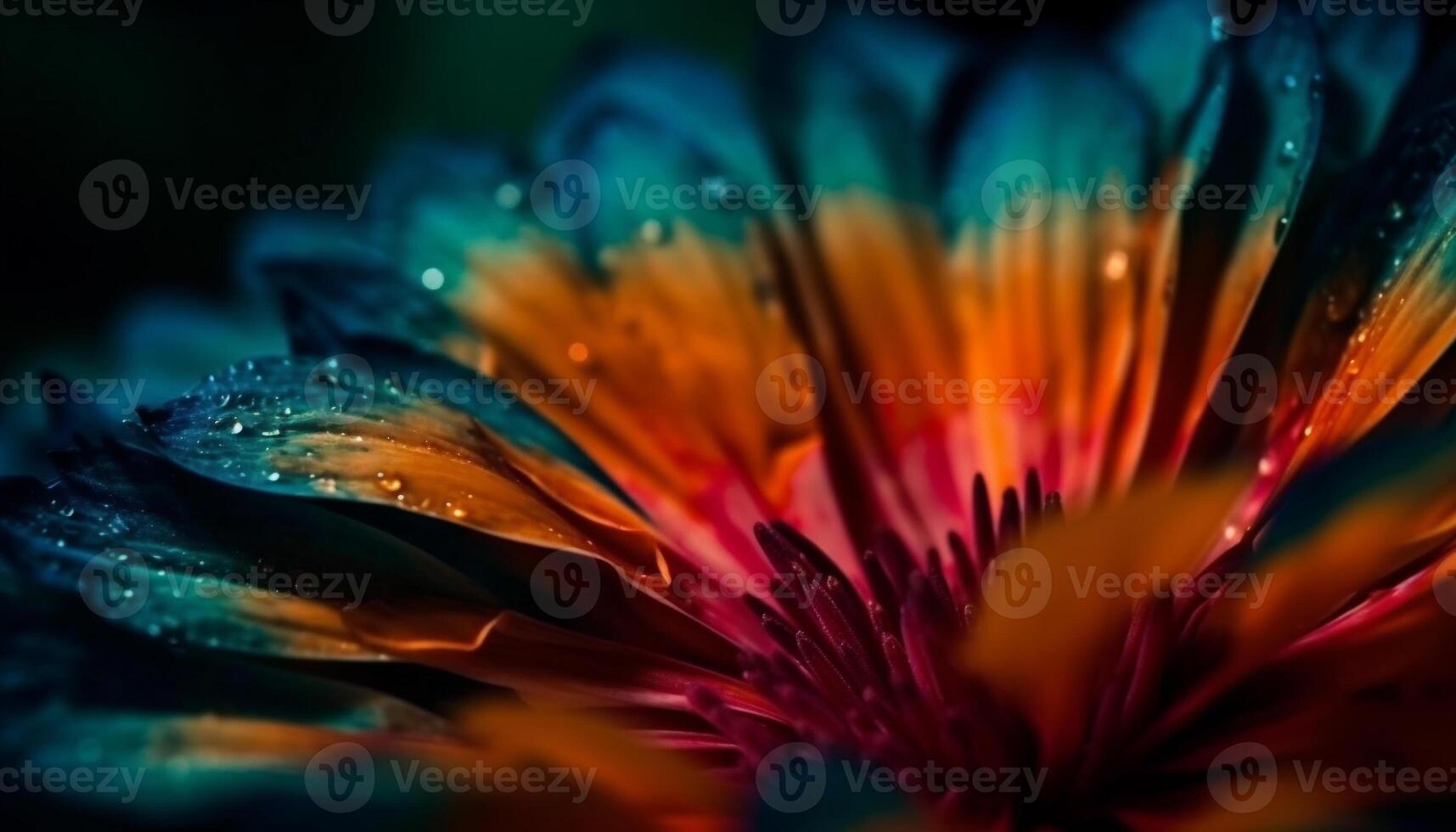Vibrant gerbera daisy blossom in wet summer, dew drops glistening generated by AI photo