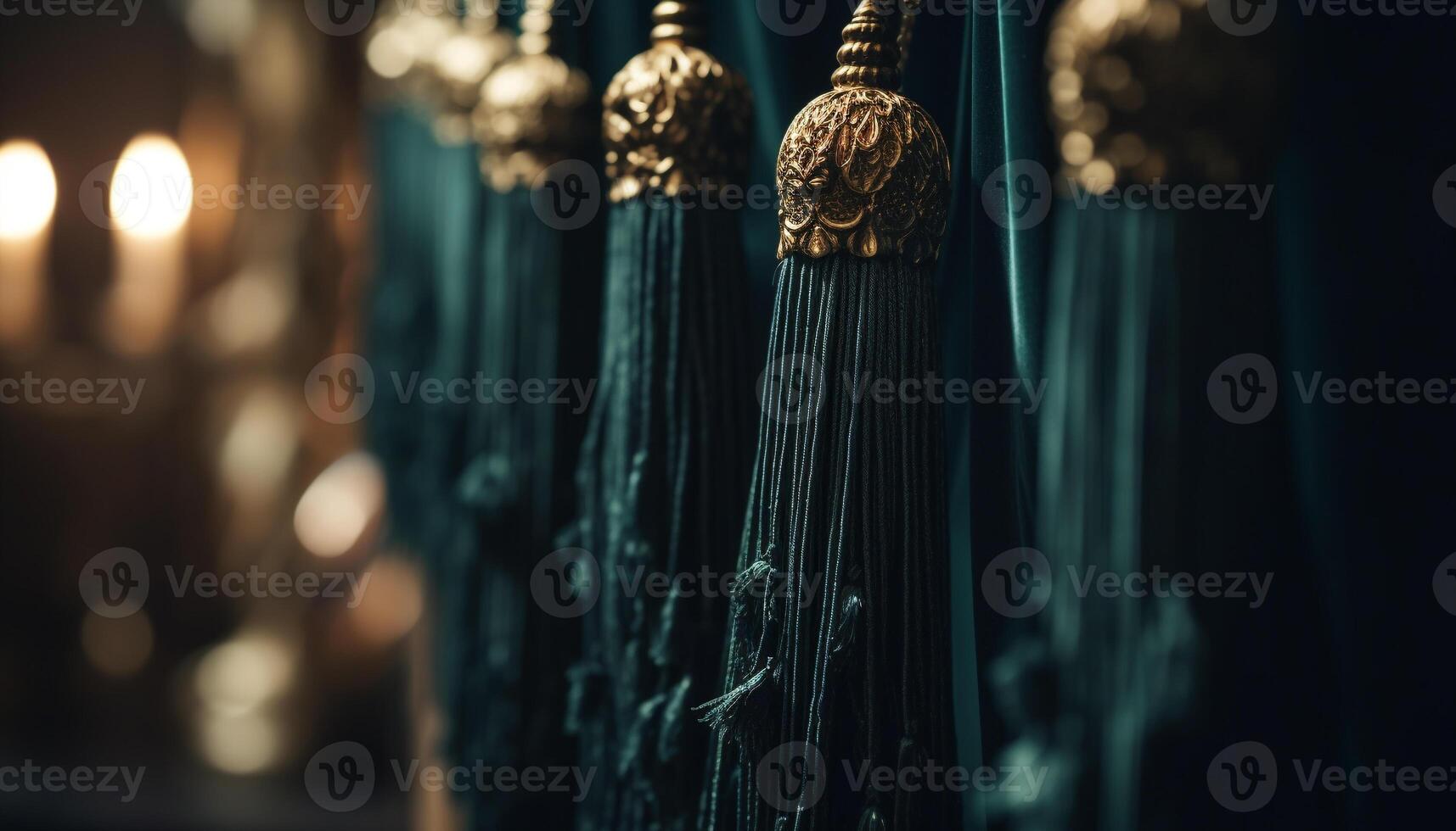 Shiny yellow rope illuminates elegant hanging decoration in dark background generated by AI photo