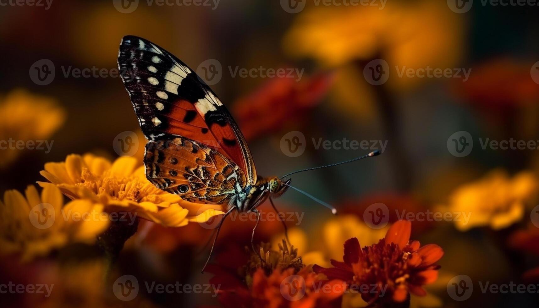 Vibrant butterfly pollinates yellow flower, showcasing natural beauty outdoors generated by AI photo
