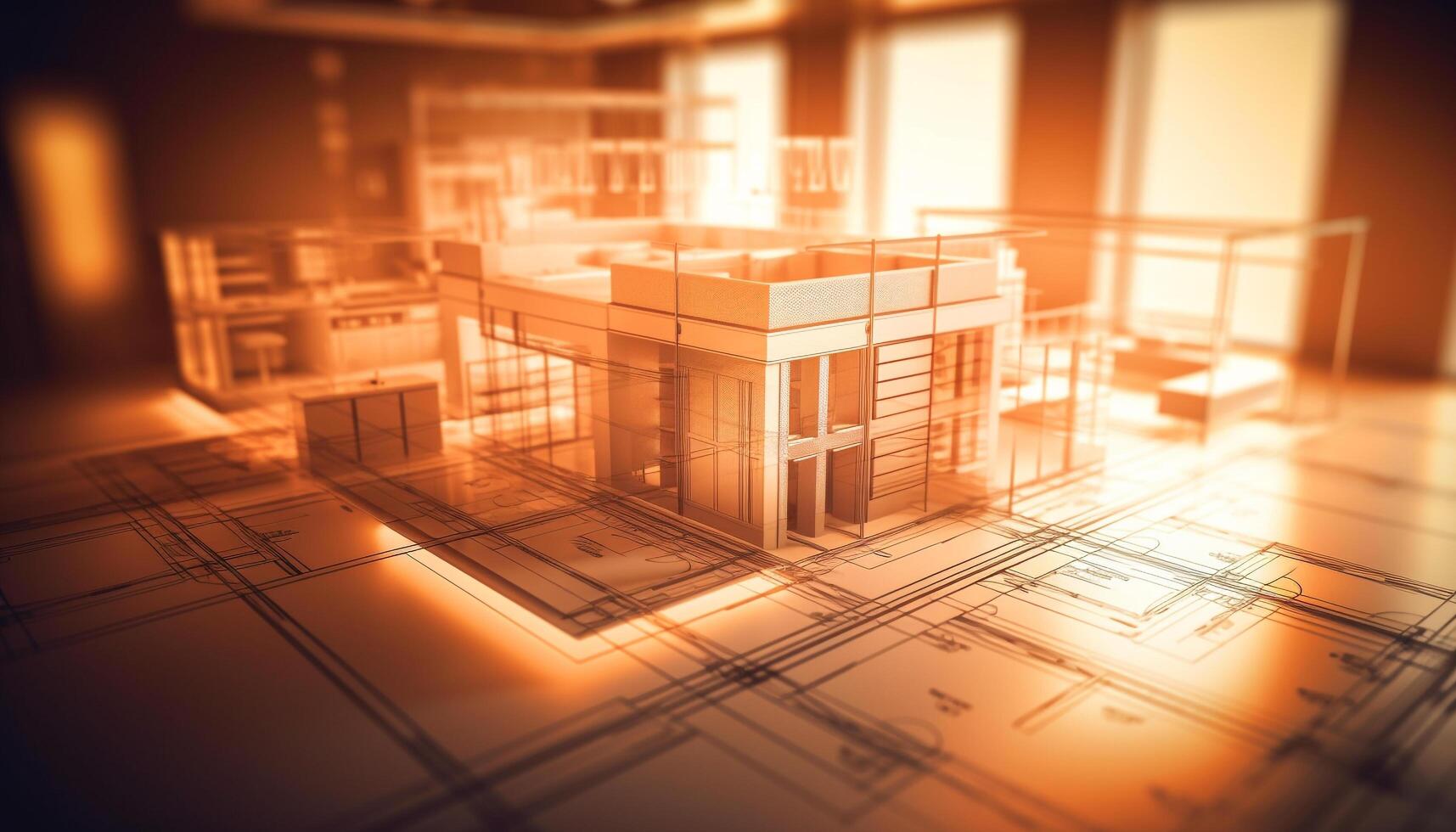 Modern home improvement plan industry growth in a striped blueprint generated by AI photo