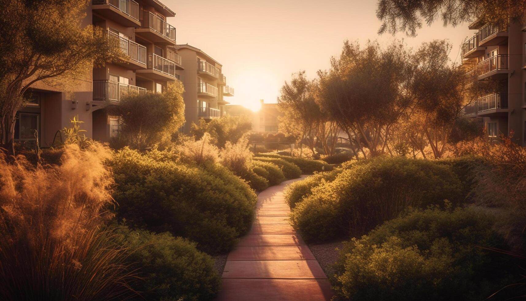 tranquilo oscuridad paisaje arquitectura y naturaleza mezcla en armonía al aire libre generado por ai foto