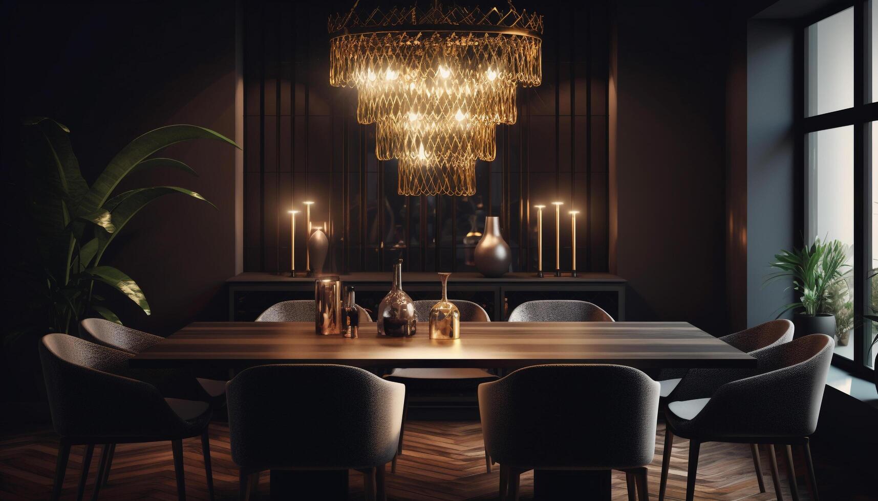 Luxury home interior design with elegant decoration and bright lighting generated by AI photo