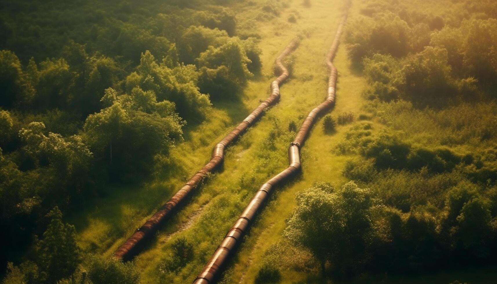 Green landscape with trees, mountains, and meadows in summer generated by AI photo