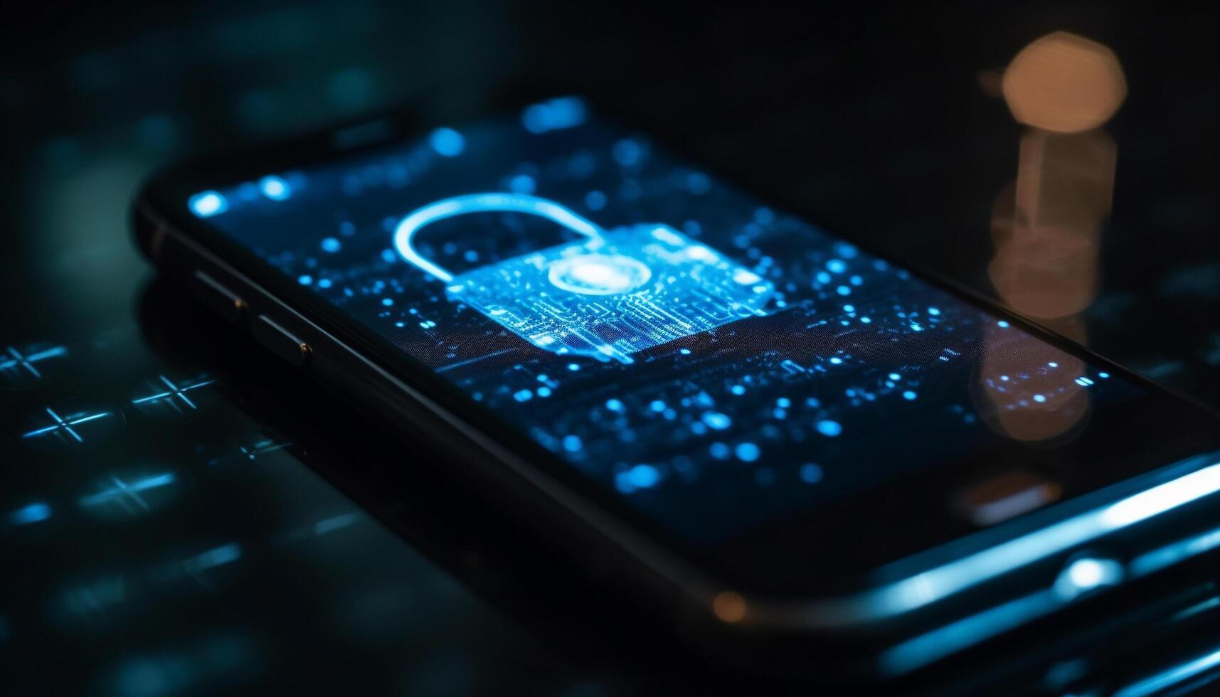 Secure data access via encryption and firewall protection on laptop generated by AI photo