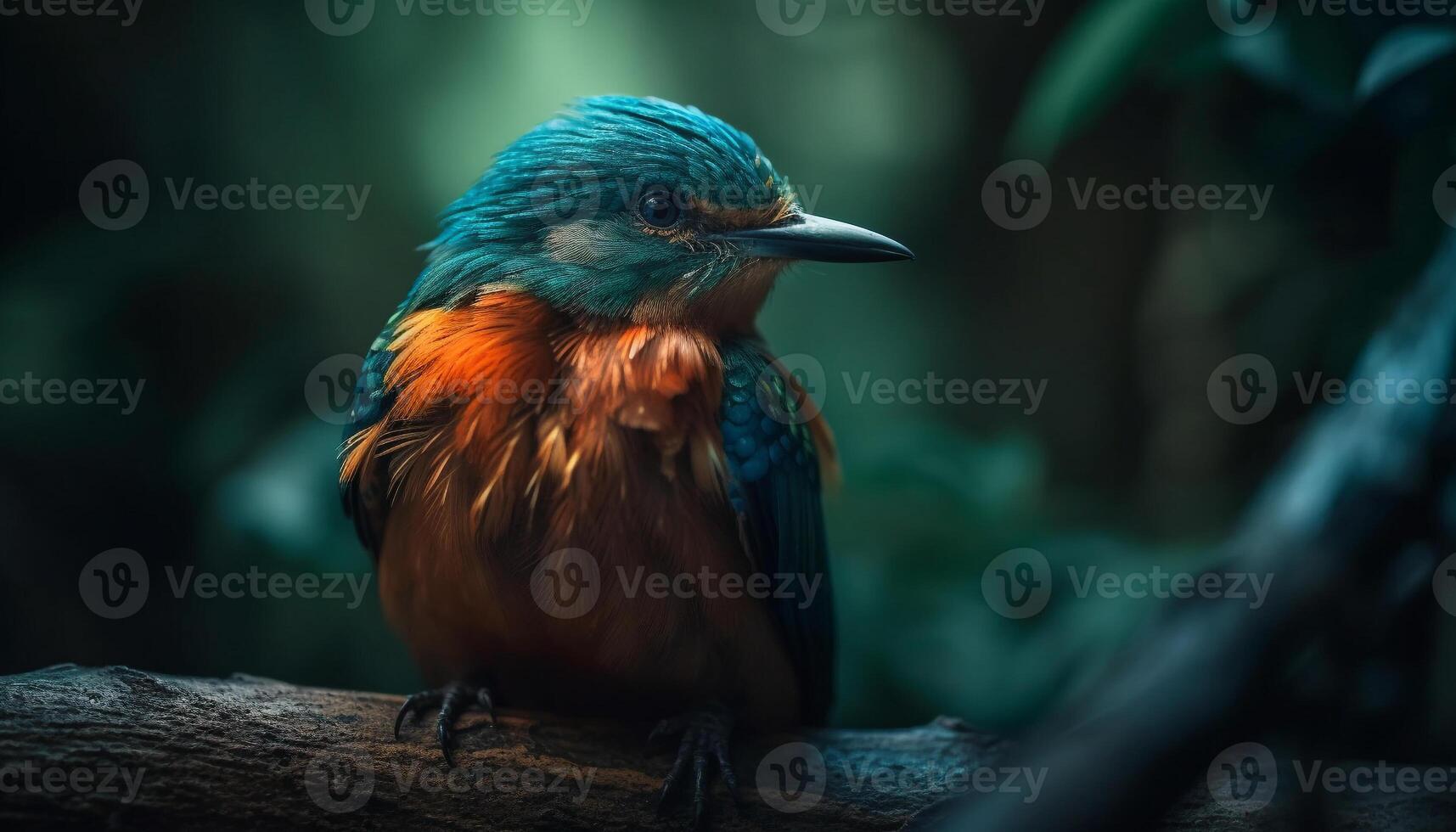 Vibrant bee eater perching on branch in tranquil African forest generated by AI photo