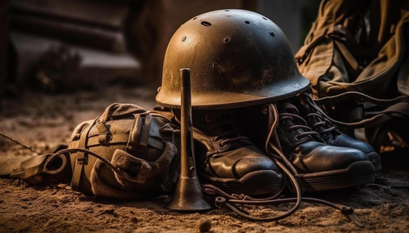 Dirty army men in old uniforms battle with antique rifles generated by AI photo