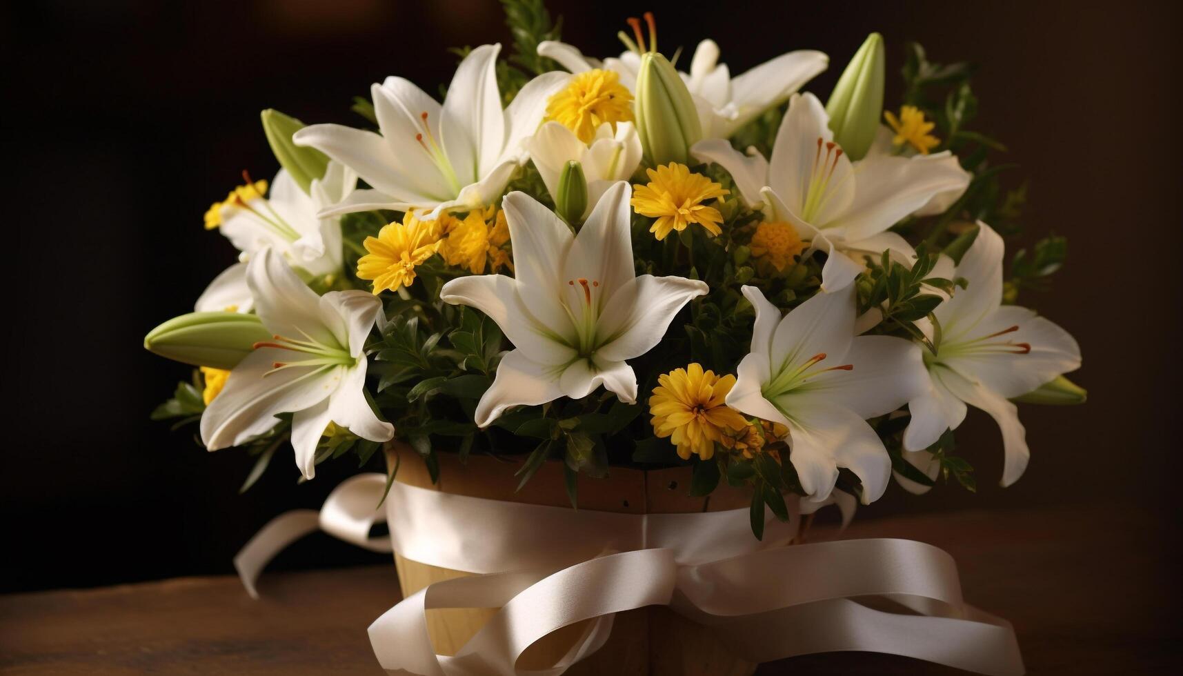 Fresh bouquet of multi colored daisies in a pink vase generated by AI photo